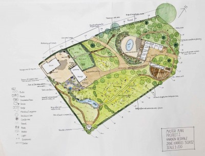 plan of large sloping country garden